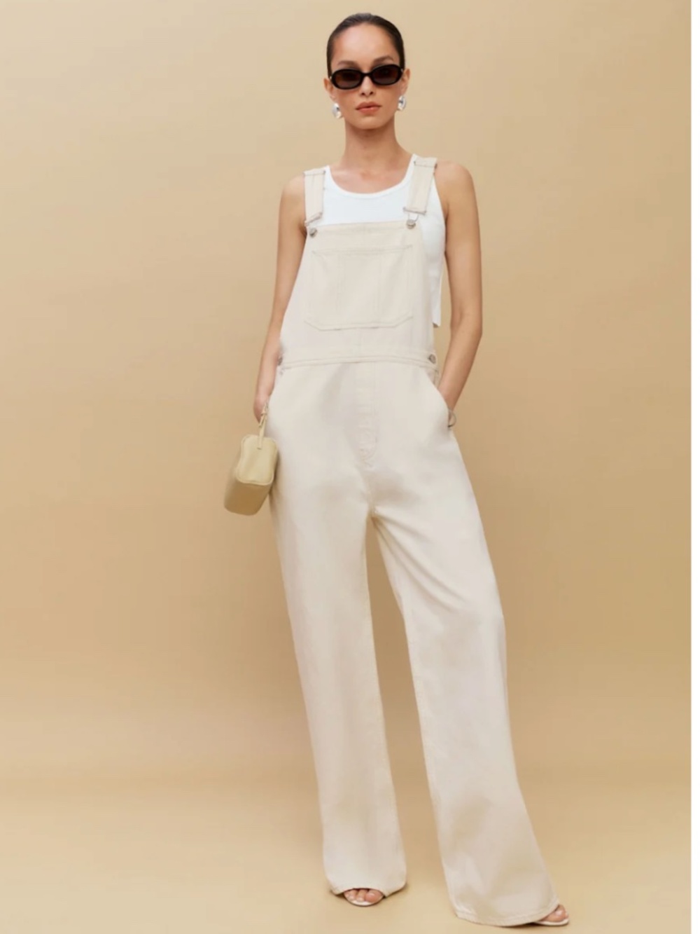Reformation River Relaxed Denim Overalls Ivory - Size 8